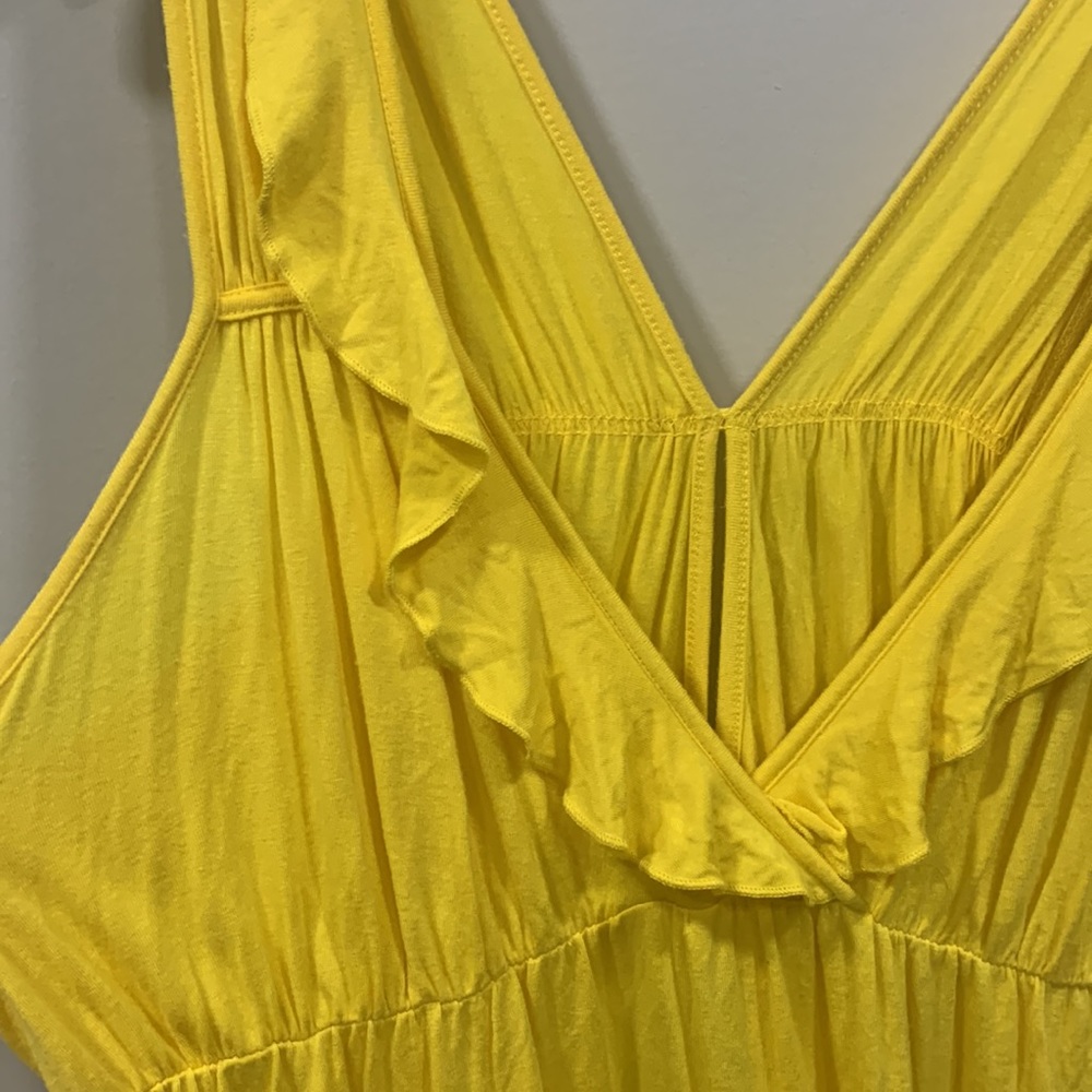 Kenneth Cole Reaction Yellow Sleeveless Ruffle Summer MIDI Dress Keyhole - Picture 3 of 7